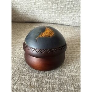 Vintage Polished Wooden Box Dome Lid Globe Handcarved Trinket Jewelry Box Office